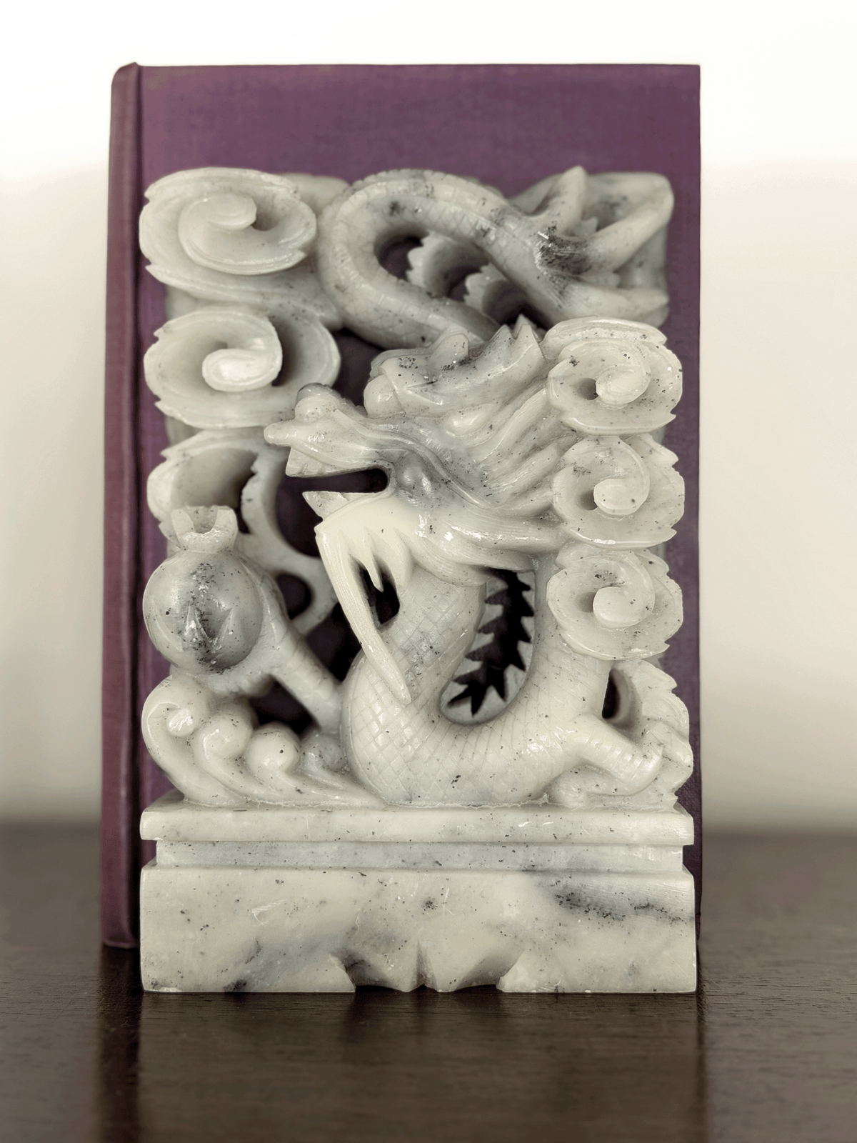 Hand-Carved Soapstone Dragon Bookends (Pair)