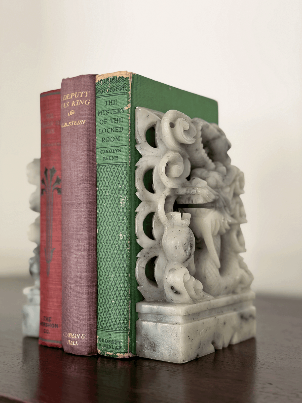 Hand-Carved Soapstone Dragon Bookends (Pair)