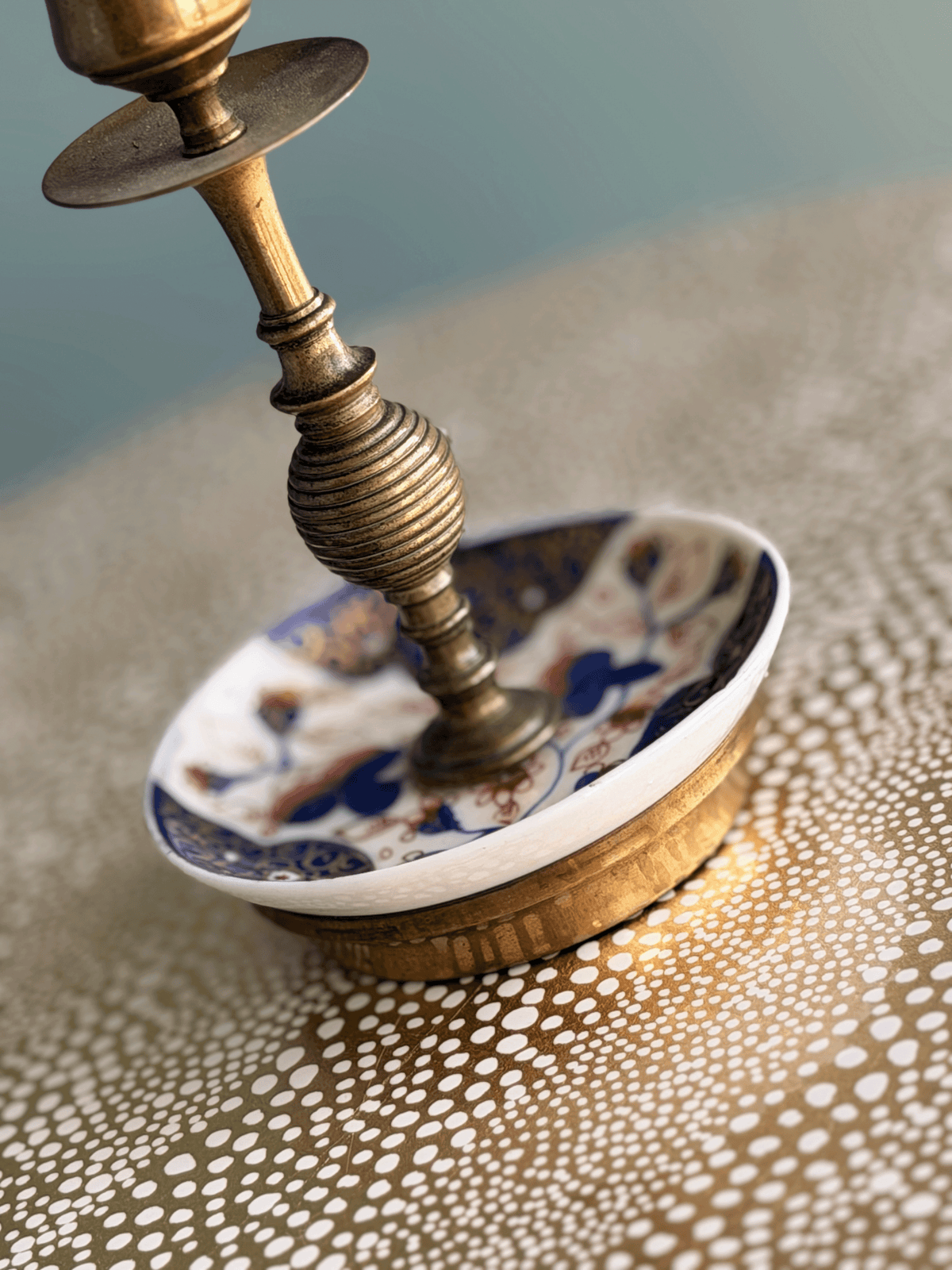 Vintage Takahashi Imari-Style Porcelain and Brass Heemskerk Chamberstick