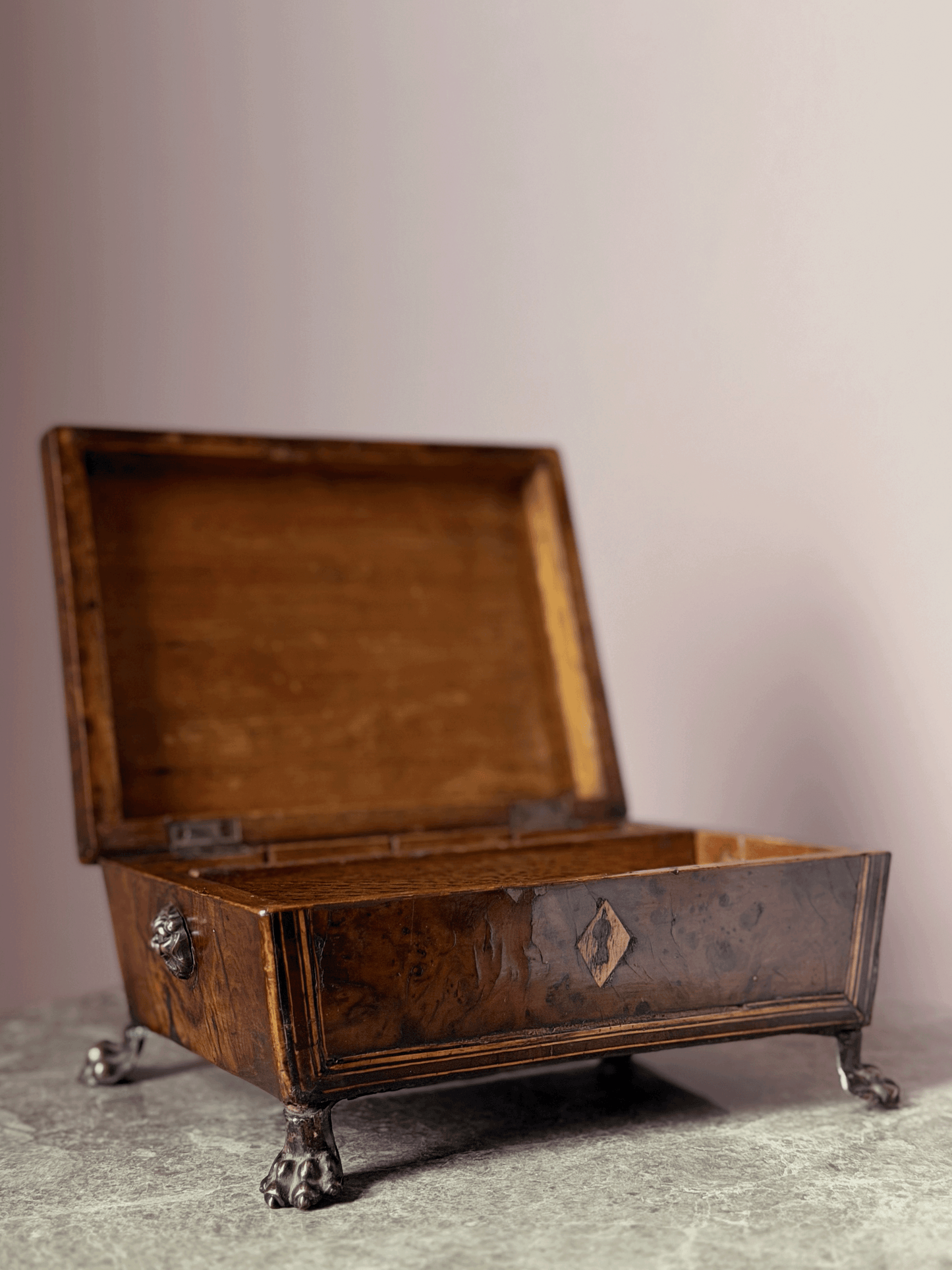 Antique English Regency Hinged Box with Paw Feet