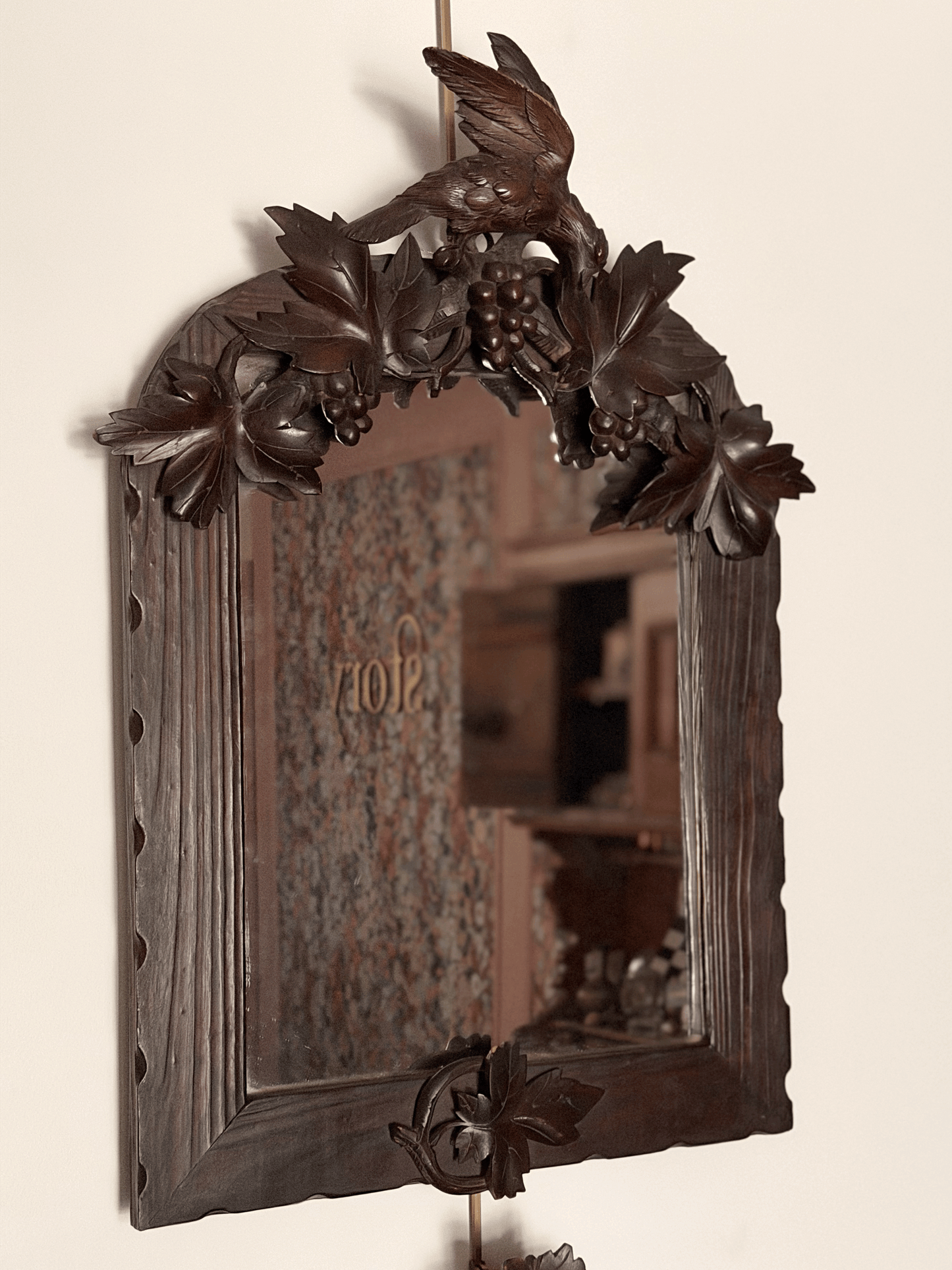 Black Forest 19th Century Bird with Grapes Carved Mirror