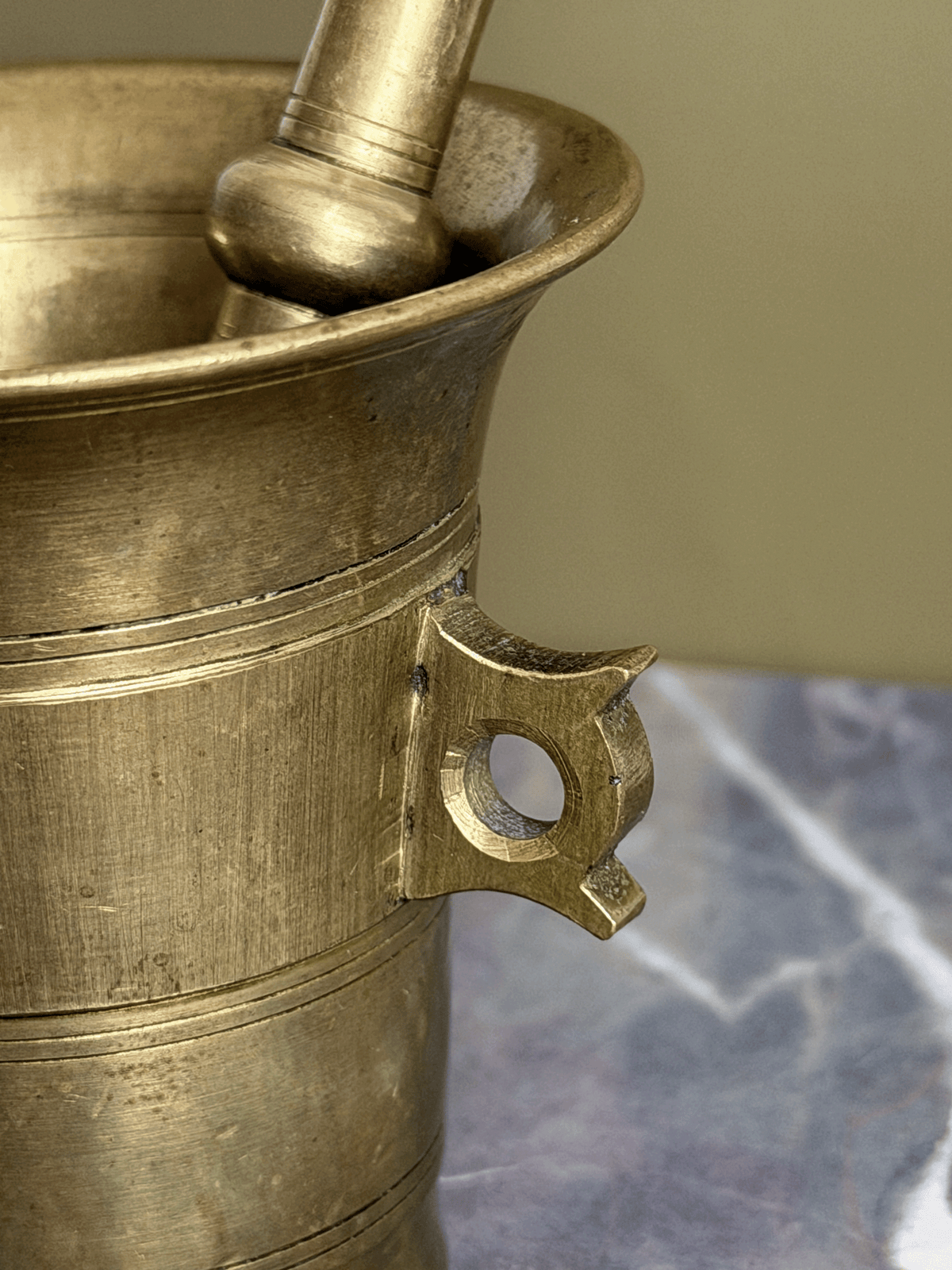 Antique 19th Century European Cast Brass Apothecary Mortar and Pestle, Size No. 3