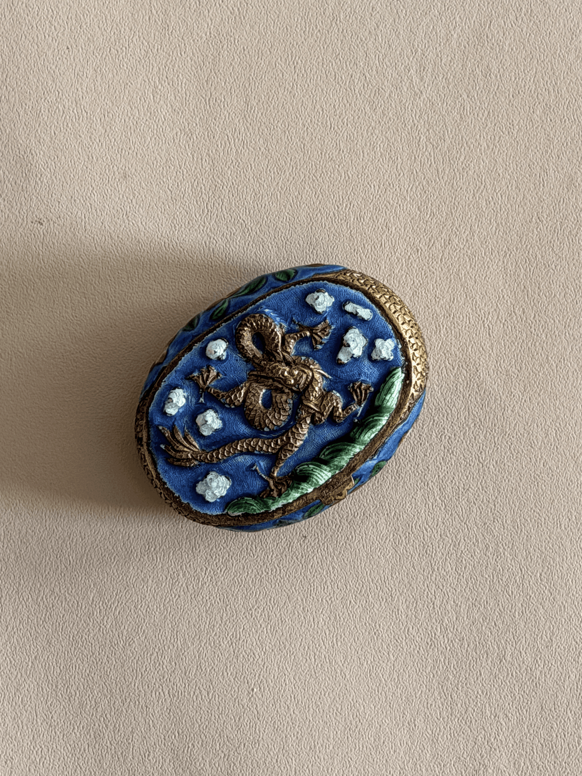 Antique Chinese Export Gilt Metal and Enamel Dragon Trinket Box
