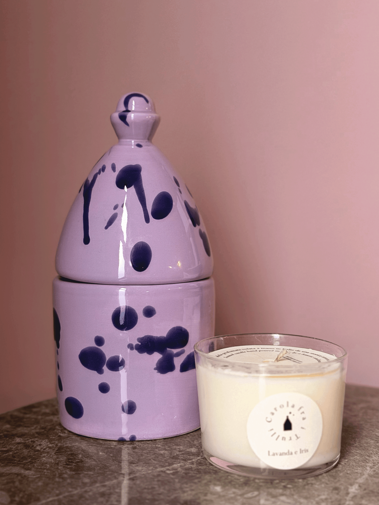 Large Candle with Holder- Lavender and Iris