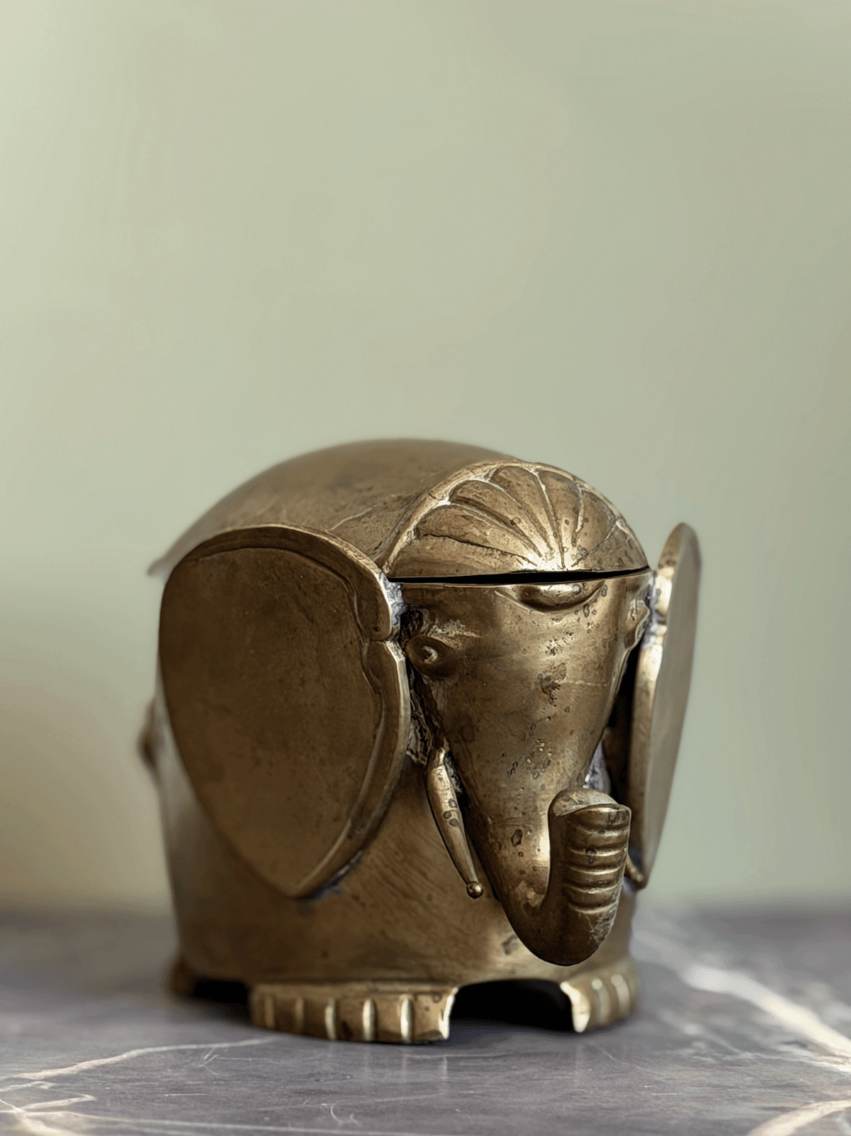 Vintage Brass Elephant Trinket Box with Removable Lid