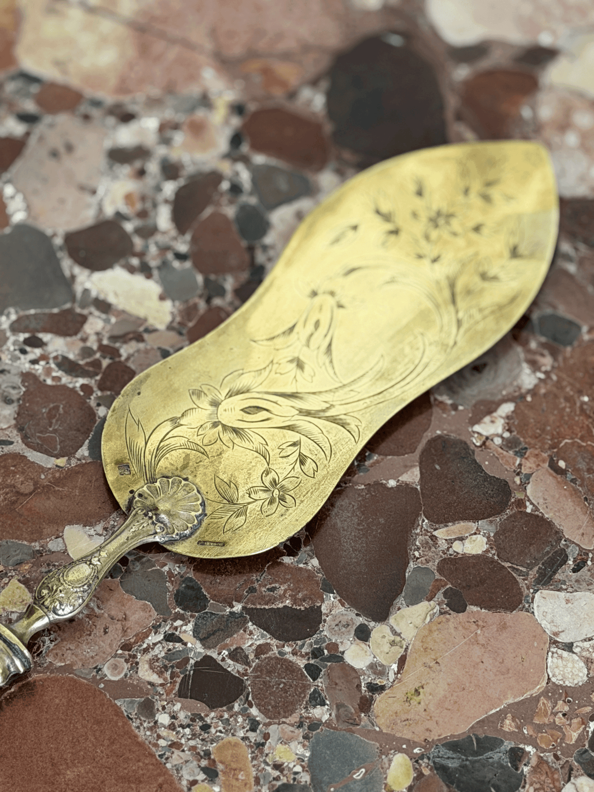 Antique 19th Century French Gilt Brass and Silvered Rococo Ice Cream or Cake Server