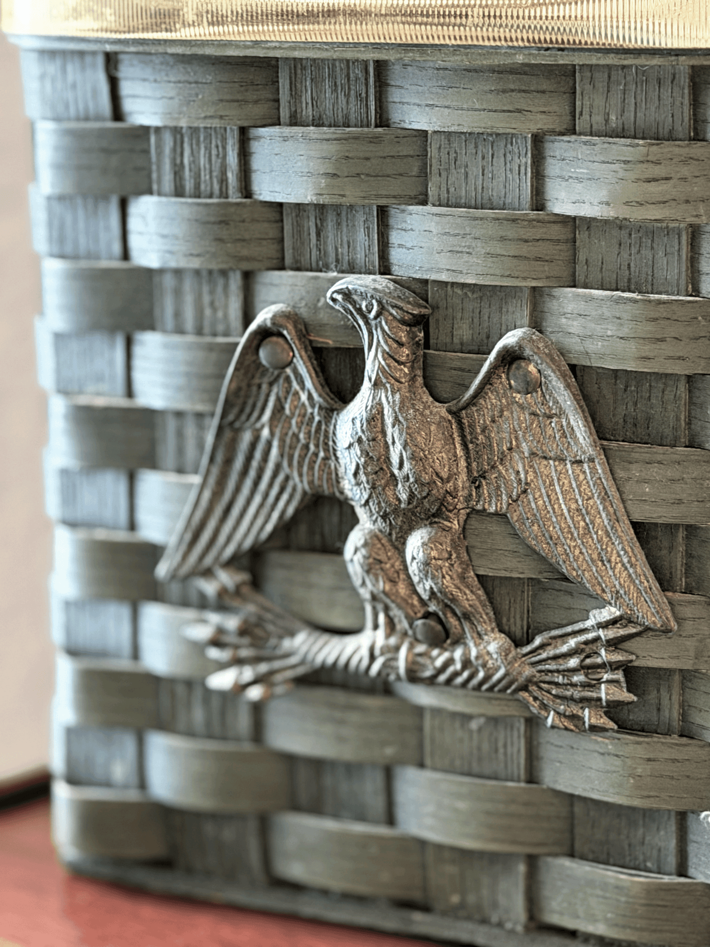 Vintage Green Woven Basket with Metal Eagle