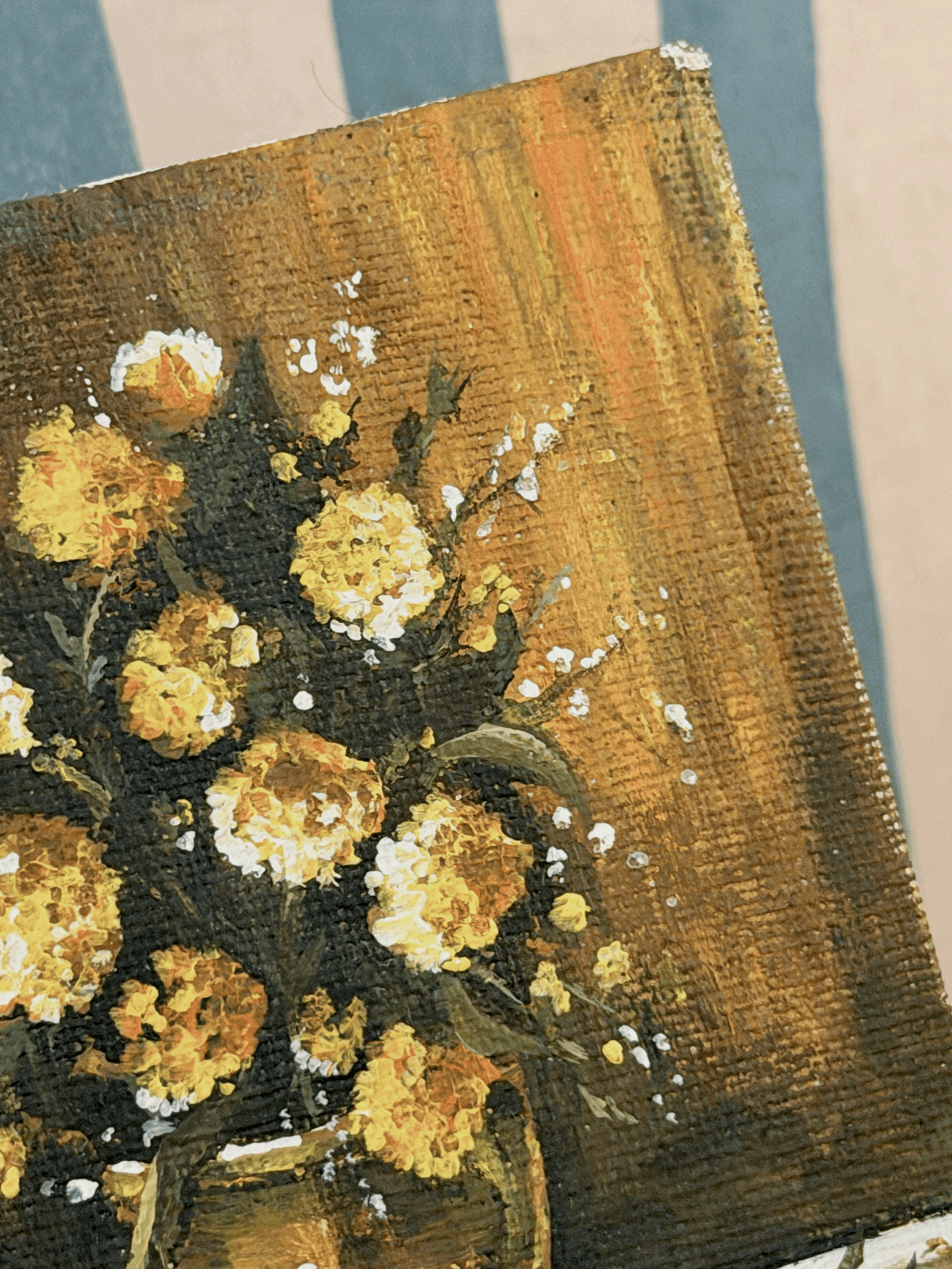 Yellow Floral Miniature Oil Painting on Board