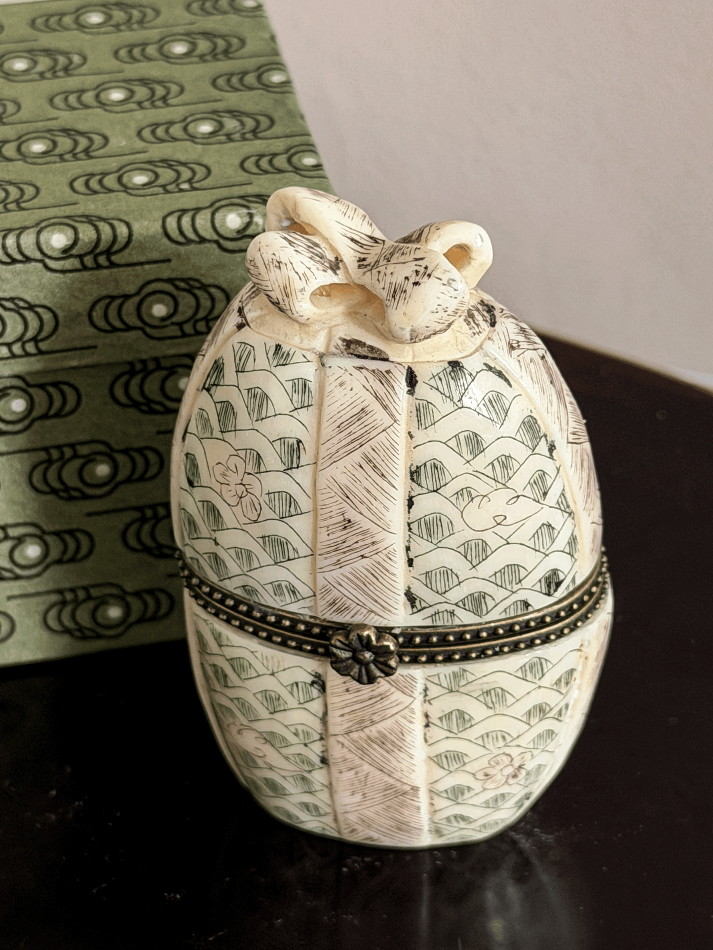 Hand-Carved Bone Trinket Boxes, with Boxes