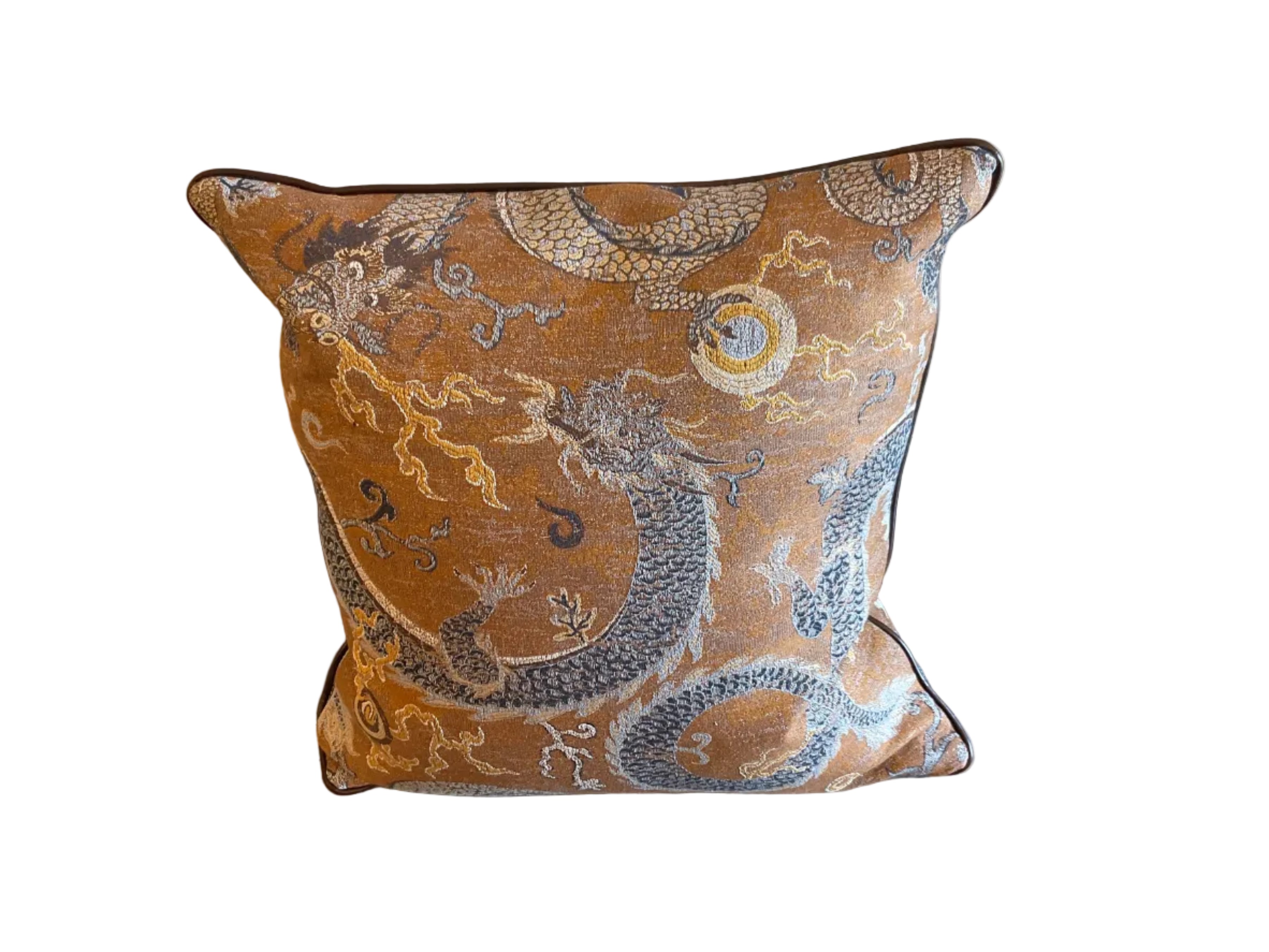 Serpentine Dragon, Brown & Blue - Square Throw Pillow