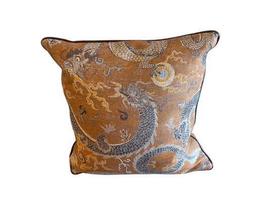 Serpentine Dragon, Brown & Blue - Square Throw Pillow