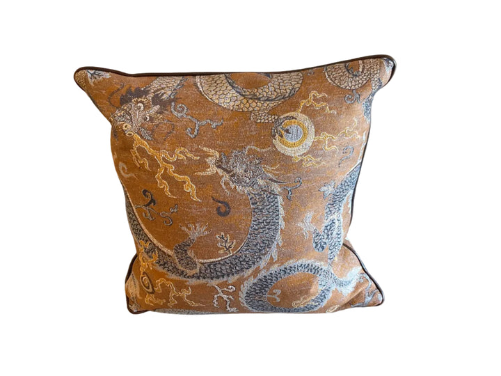 Serpentine Dragon, Brown & Blue - Square Throw Pillow