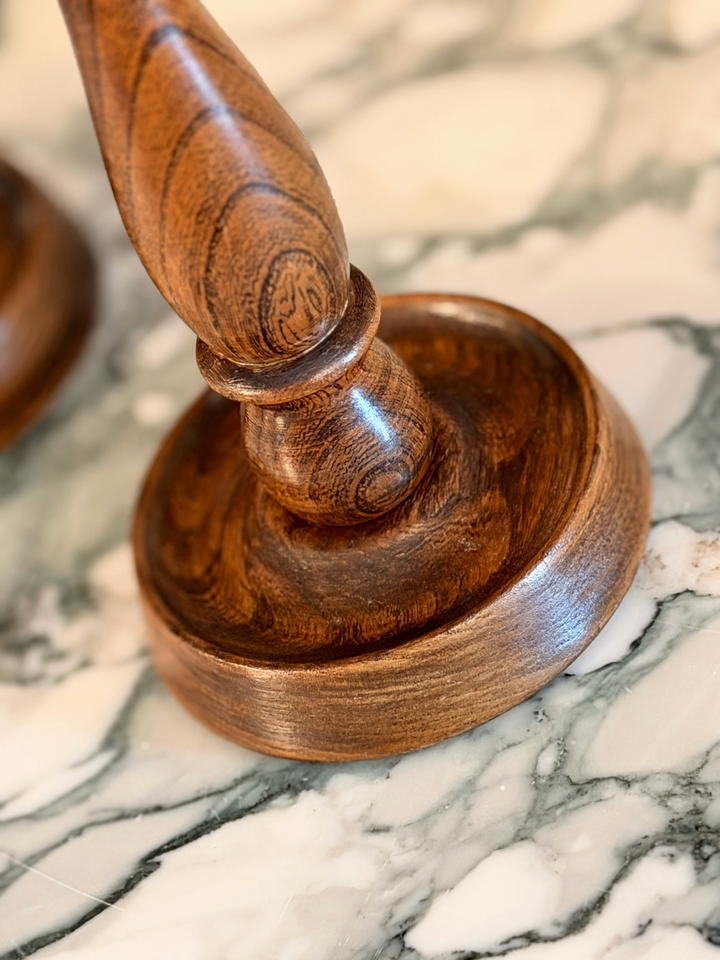 Base of wooden turned candlestick