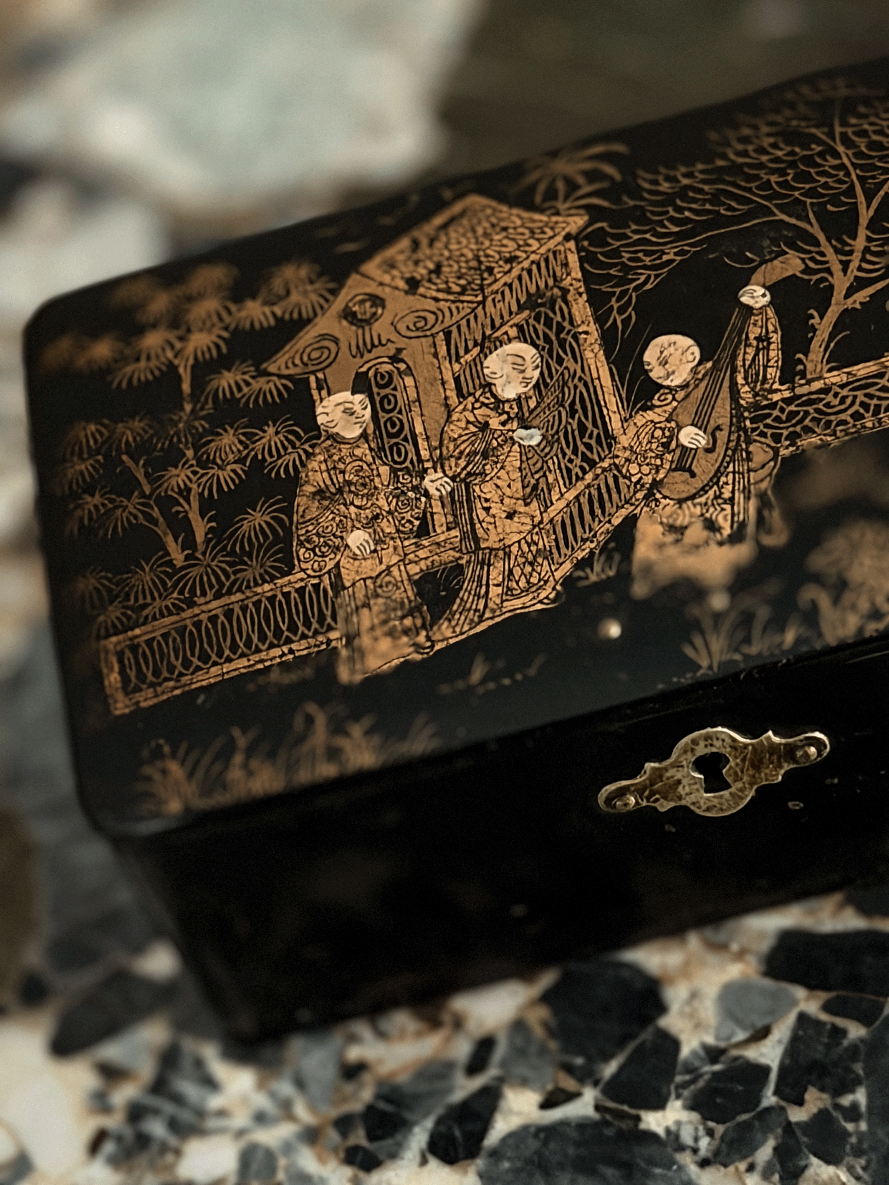 Japanese Black Lacquer Casket Box