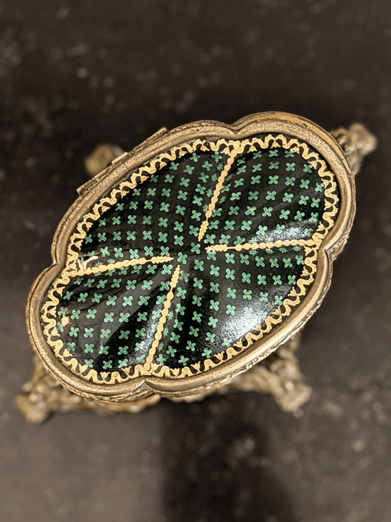 19th Century French Ormulu lidded box with Black and Green Clover Pattern