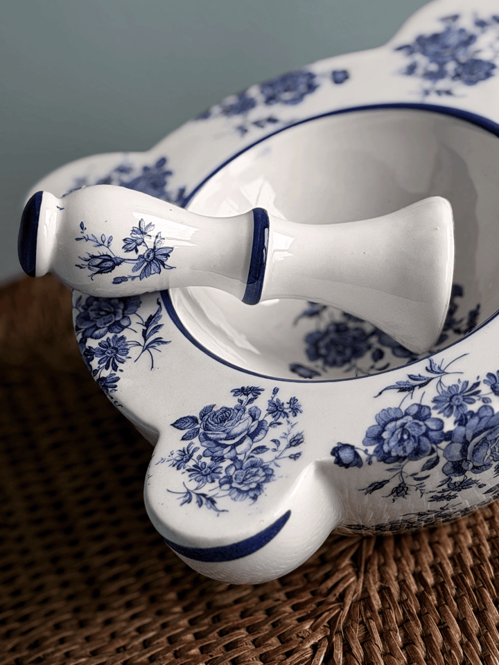 "CAL Delfts" Floral Faience Mortar & Pestle