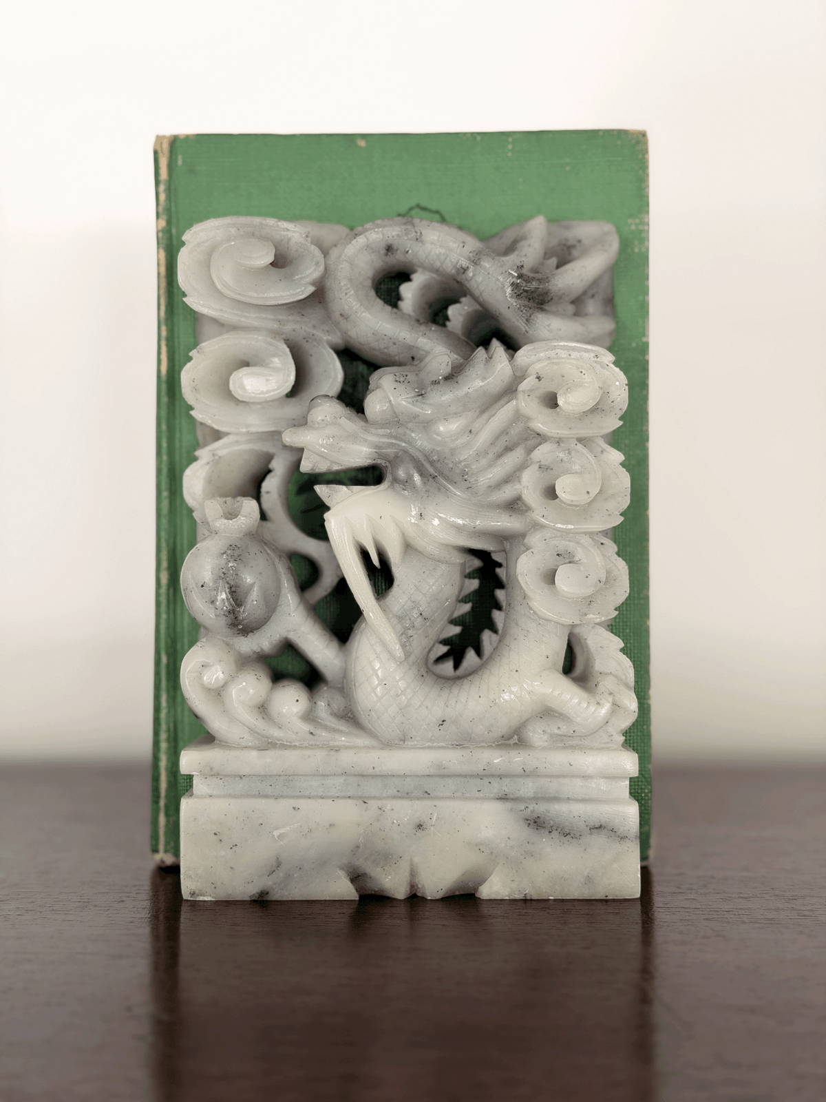 Hand-Carved Soapstone Dragon Bookends (Pair)