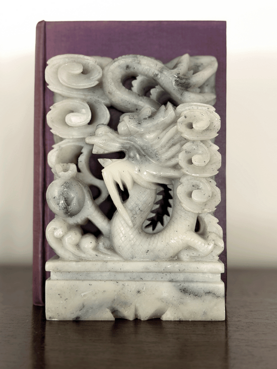 Hand-Carved Soapstone Dragon Bookends (Pair)