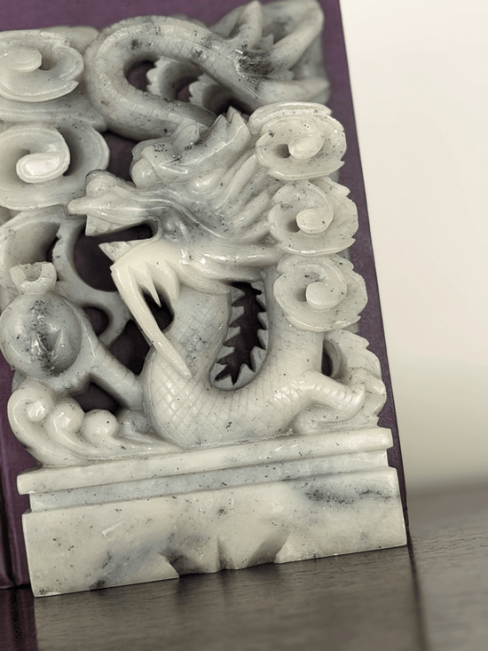 Hand-Carved Soapstone Dragon Bookends (Pair)