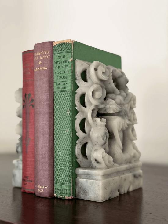 Hand-Carved Soapstone Dragon Bookends (Pair)