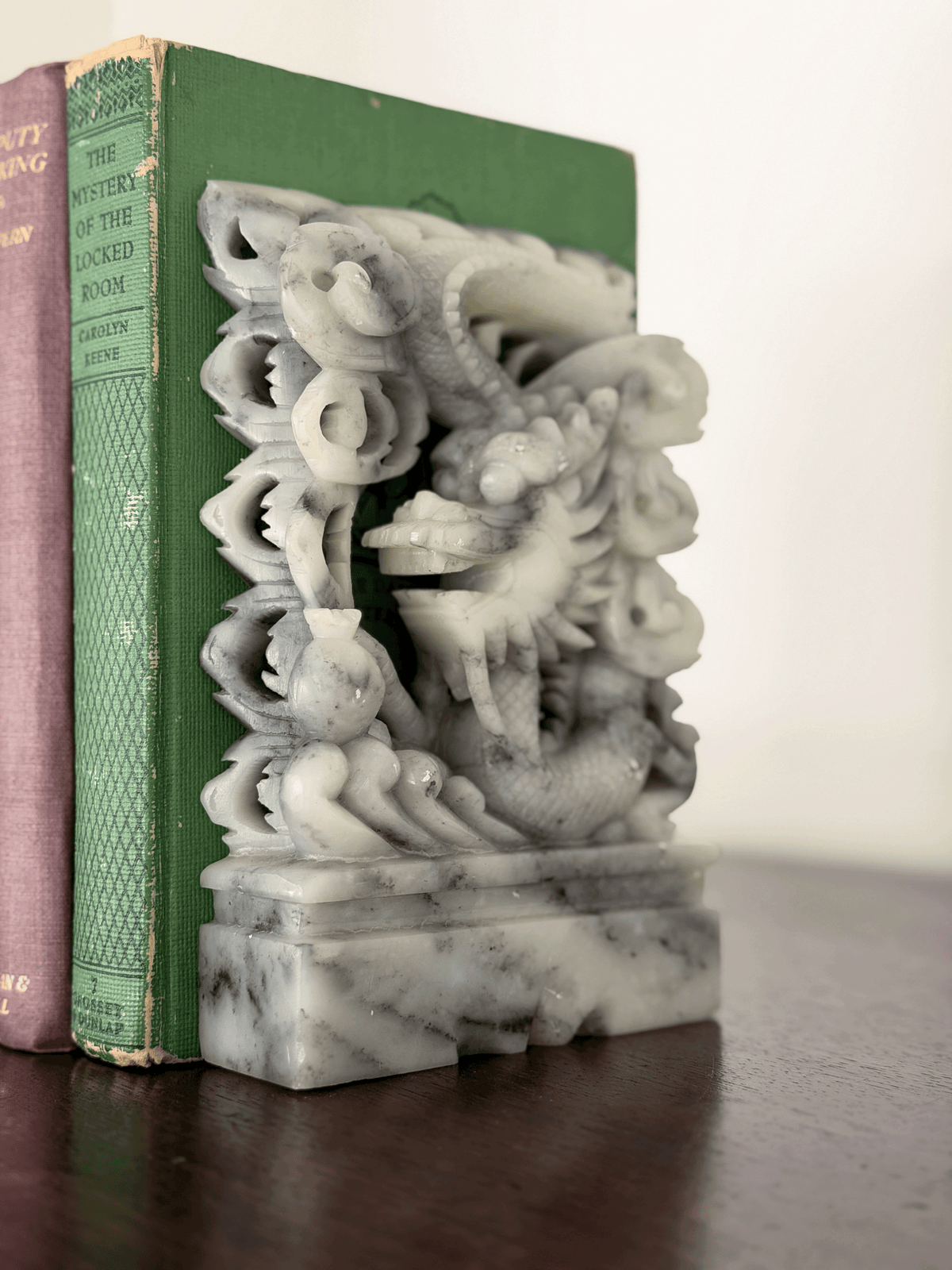 Hand-Carved Soapstone Dragon Bookends (Pair)