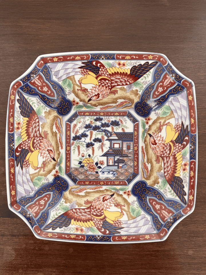 Vintage Japanese Imari Style Porcelain Square Phoenix Serving Bowl