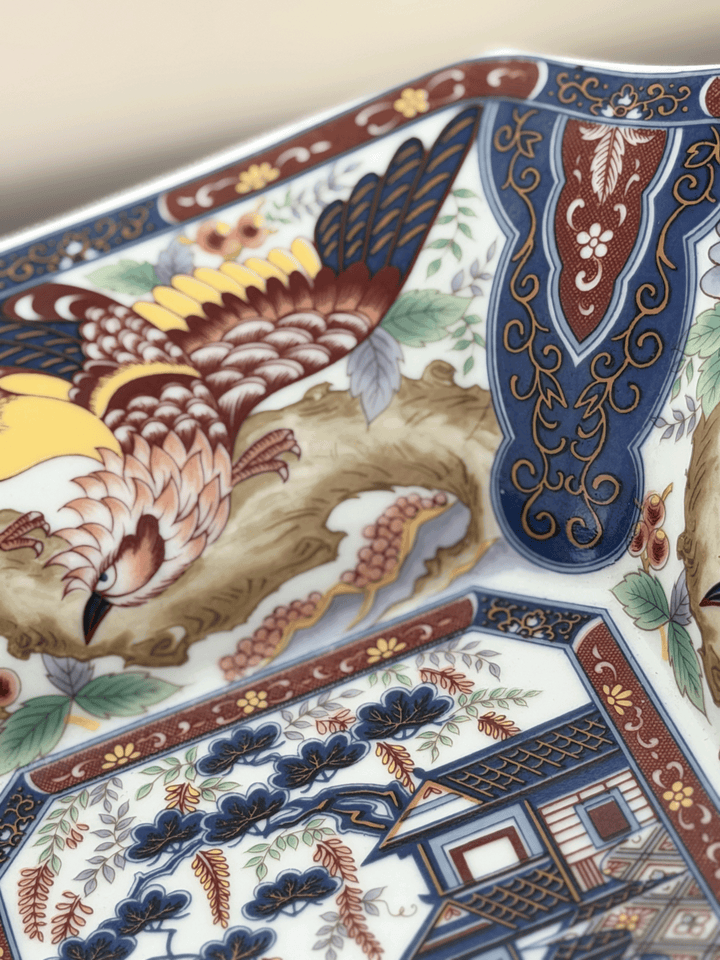 Vintage Japanese Imari Style Porcelain Square Phoenix Serving Bowl