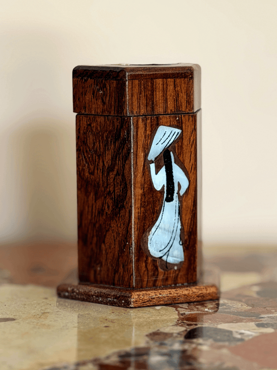 Vintage Vietnamese Rosewood & Mother-of-Pearl Inlay Hexagonal Toothpick Box