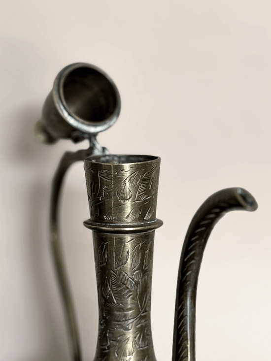 Vintage Mid-Century Hand-Stamped Indian Brass Aftaba Ewer Pitcher