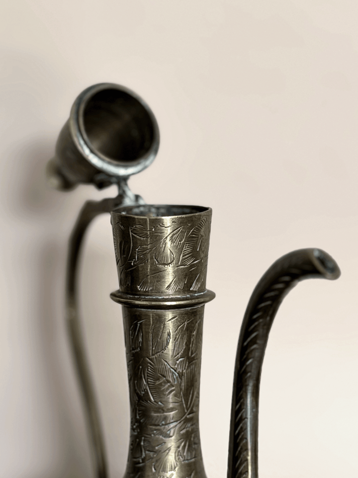 Vintage Mid-Century Hand-Stamped Indian Brass Aftaba Ewer Pitcher