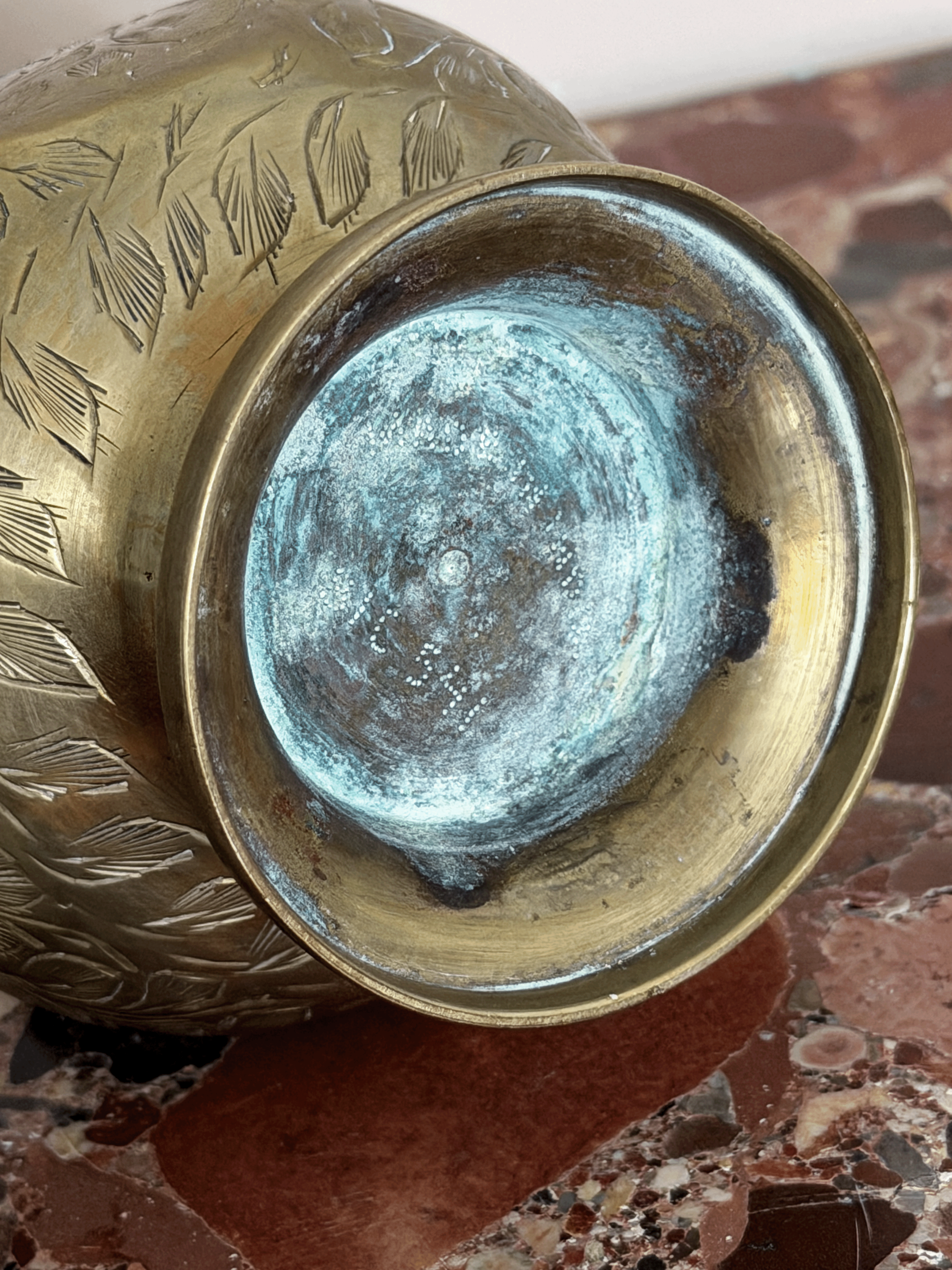 Vintage Mid-Century Hand-Stamped Indian Brass Aftaba Ewer Pitcher