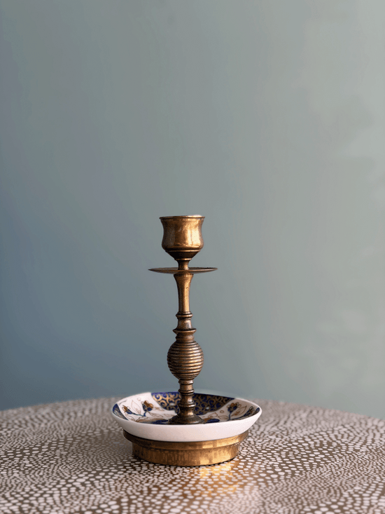 Vintage Takahashi Imari-Style Porcelain and Brass Heemskerk Chamberstick
