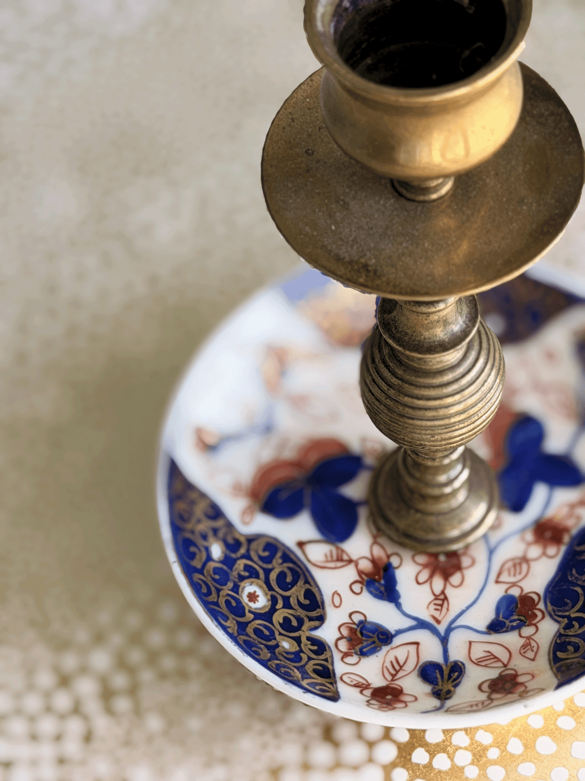 Vintage Takahashi Imari-Style Porcelain and Brass Heemskerk Chamberstick