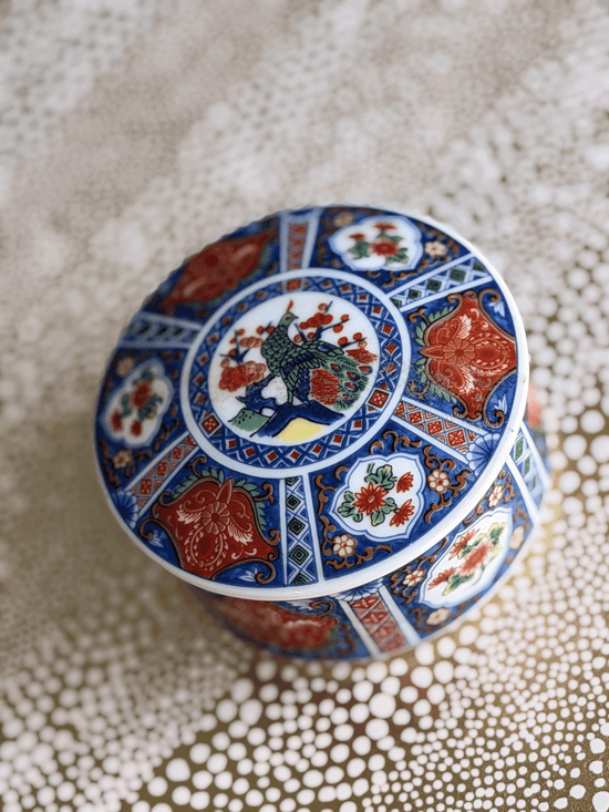 Vintage Takahashi Japan Imari Peacock Porcelain Lidded Trinket Box