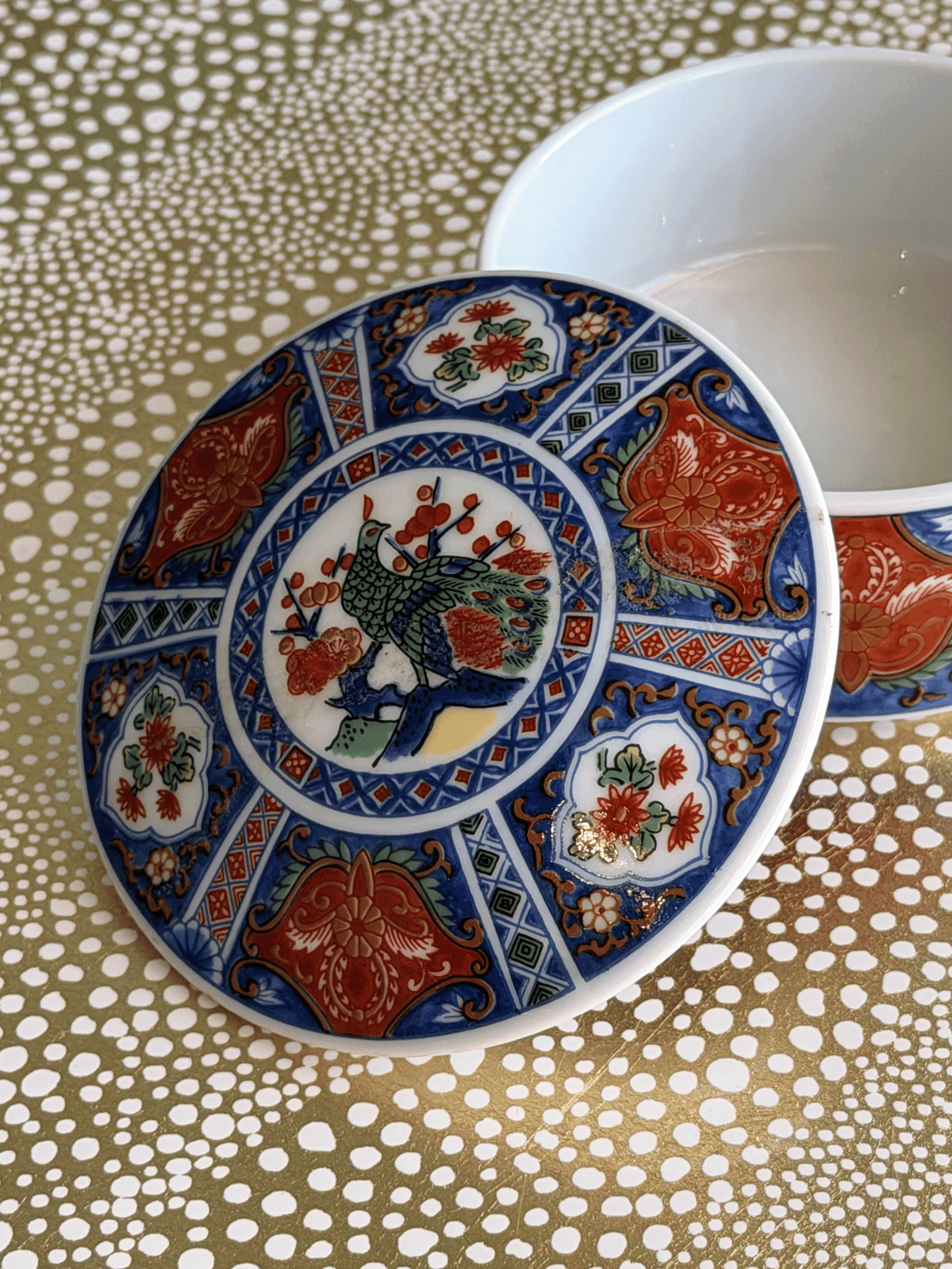 Vintage Takahashi Japan Imari Peacock Porcelain Lidded Trinket Box