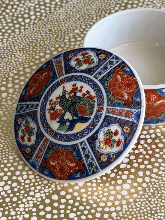 Vintage Takahashi Japan Imari Peacock Porcelain Lidded Trinket Box