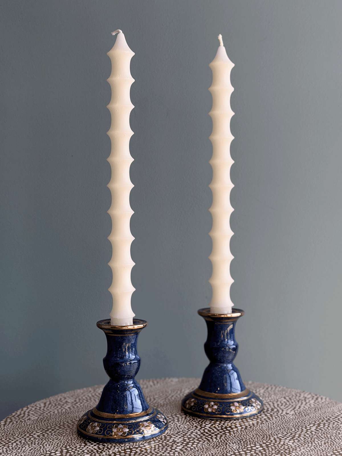 Vintage Toyo Cobalt Blue and Gold Porcelain Candlestick Holders, Pair