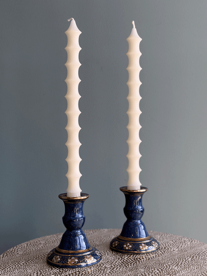 Vintage Toyo Cobalt Blue and Gold Porcelain Candlestick Holders, Pair