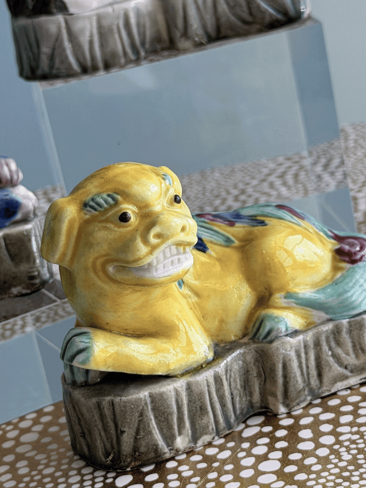 Antique 19th C Chinese Shiwan Sancai Pottery Foo Dogs | Set of 4