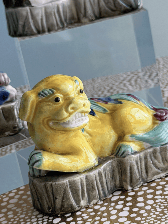 Antique 19th C Chinese Shiwan Sancai Pottery Foo Dogs | Set of 4