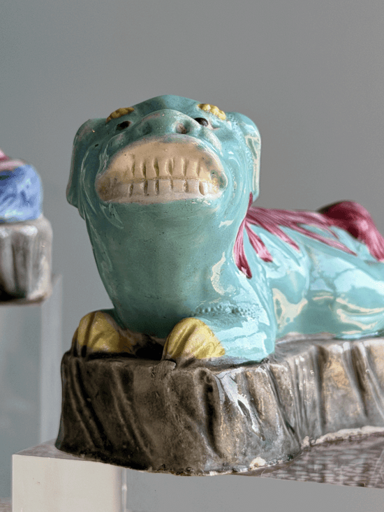 Antique 19th C Chinese Shiwan Sancai Pottery Foo Dogs | Set of 4