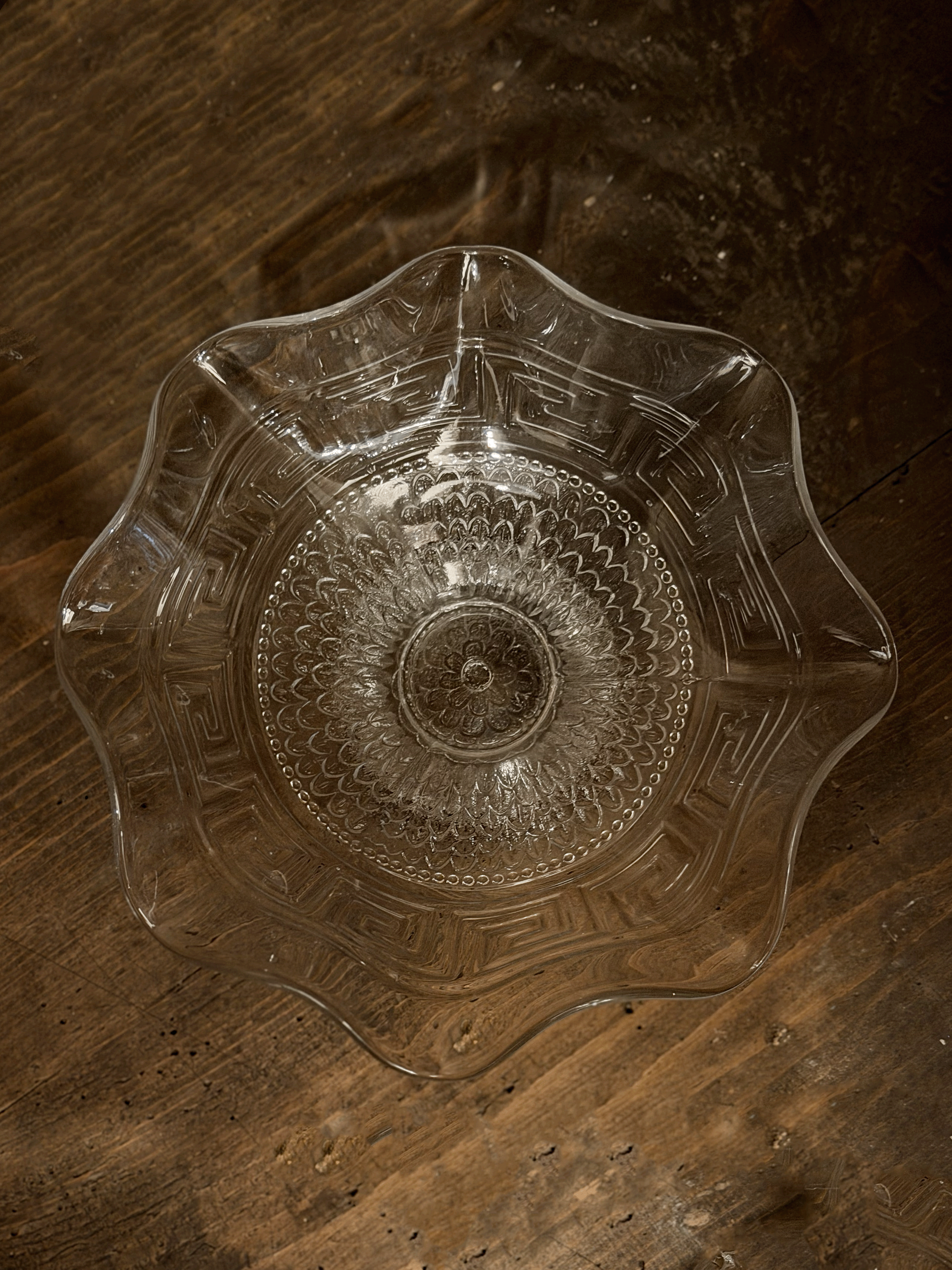 Vintage Greek Key Glass Bowl