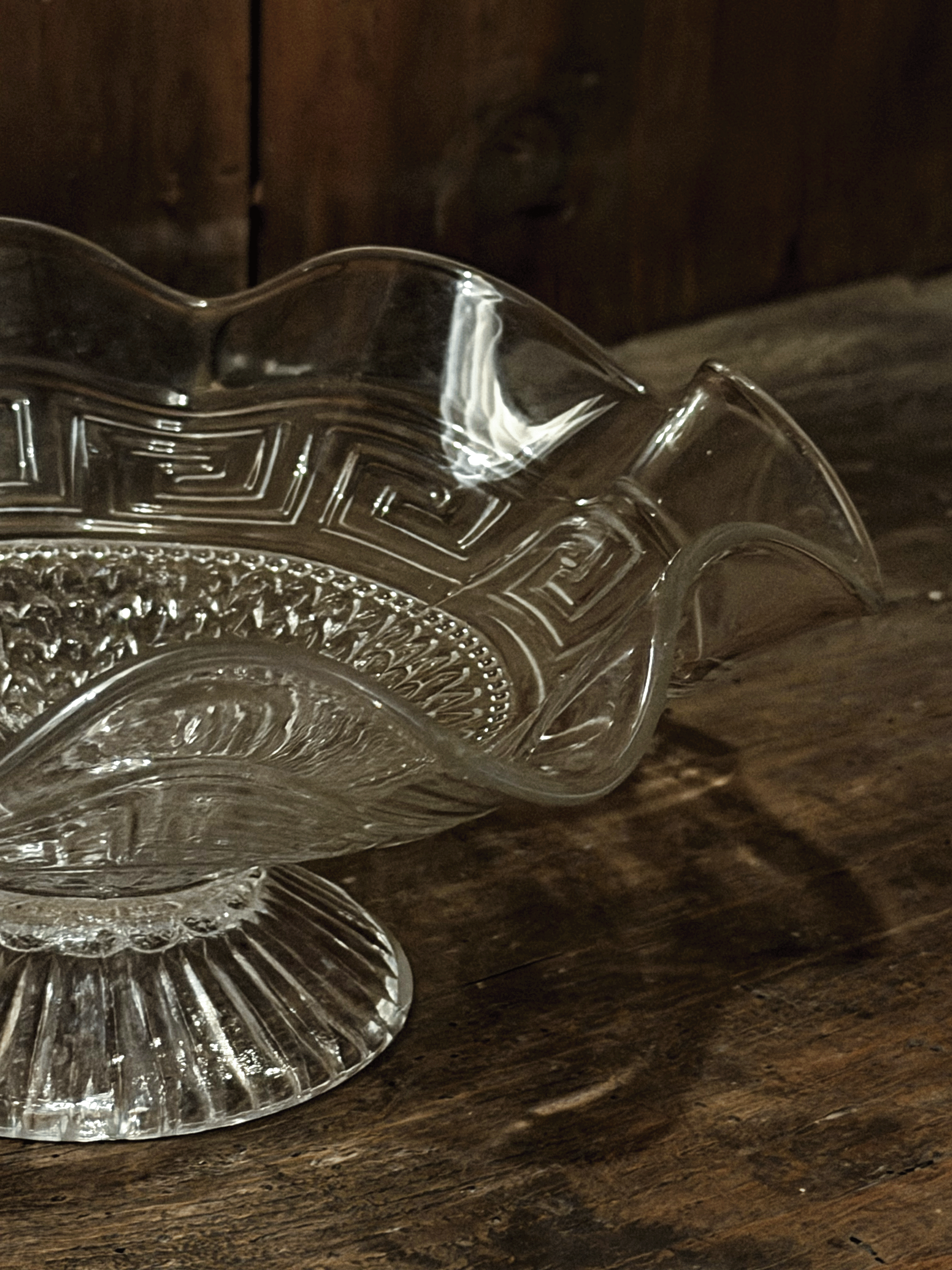 Vintage Greek Key Glass Bowl