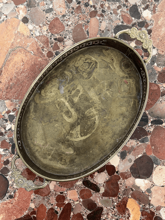 Vintage Mid-Century Hollywood Regency Handled Brass Gallery Tray
