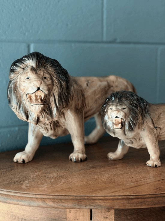 Vintage English Glazed Porcelain Lions - Set of 2