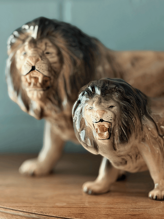 Vintage English Glazed Porcelain Lions - Set of 2