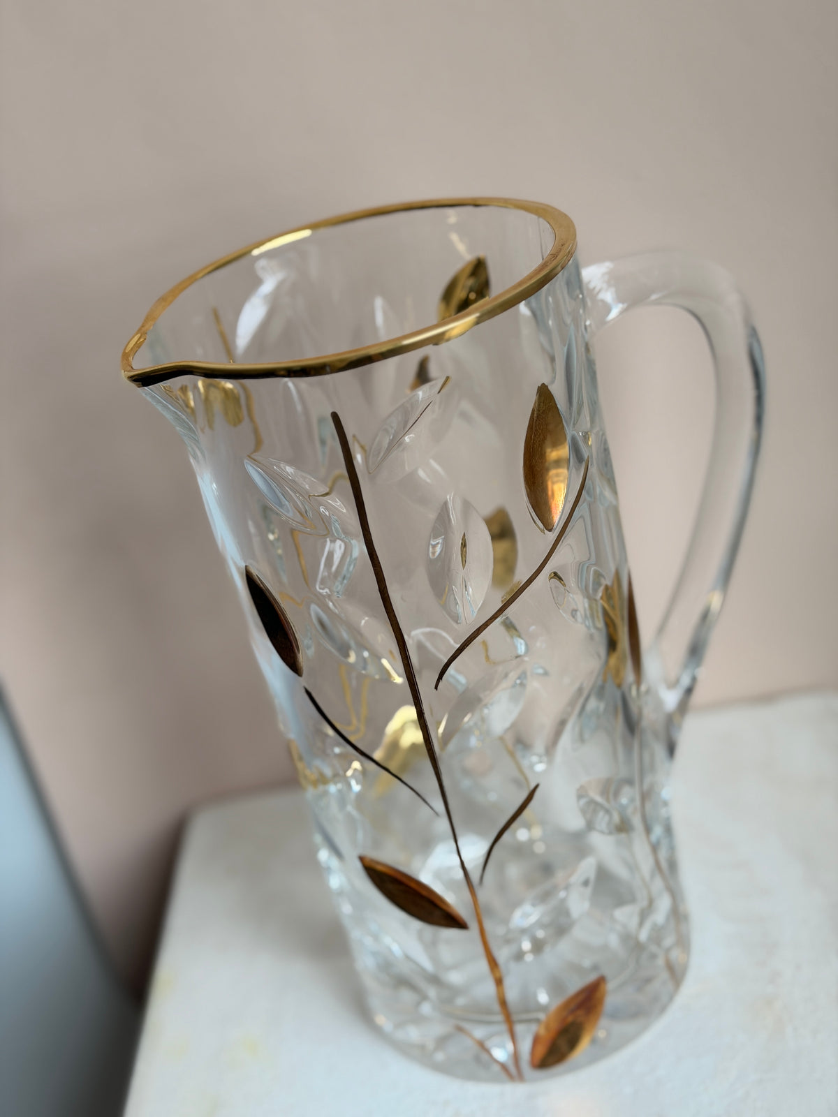 Crystal Pitcher with Gold Leaves