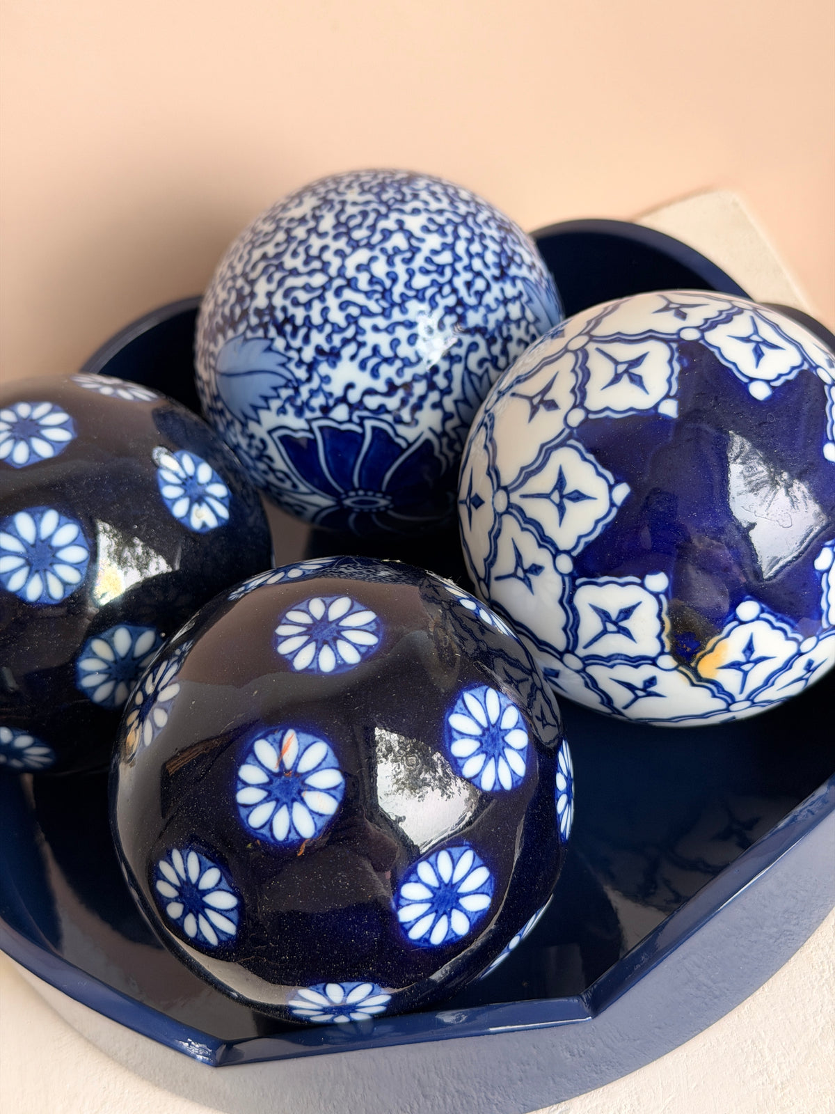 Blue and White Carpet Balls, set of 4