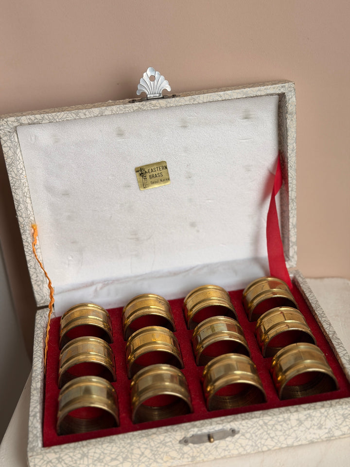 Brass Napkin Rings, Set of 12 in Box