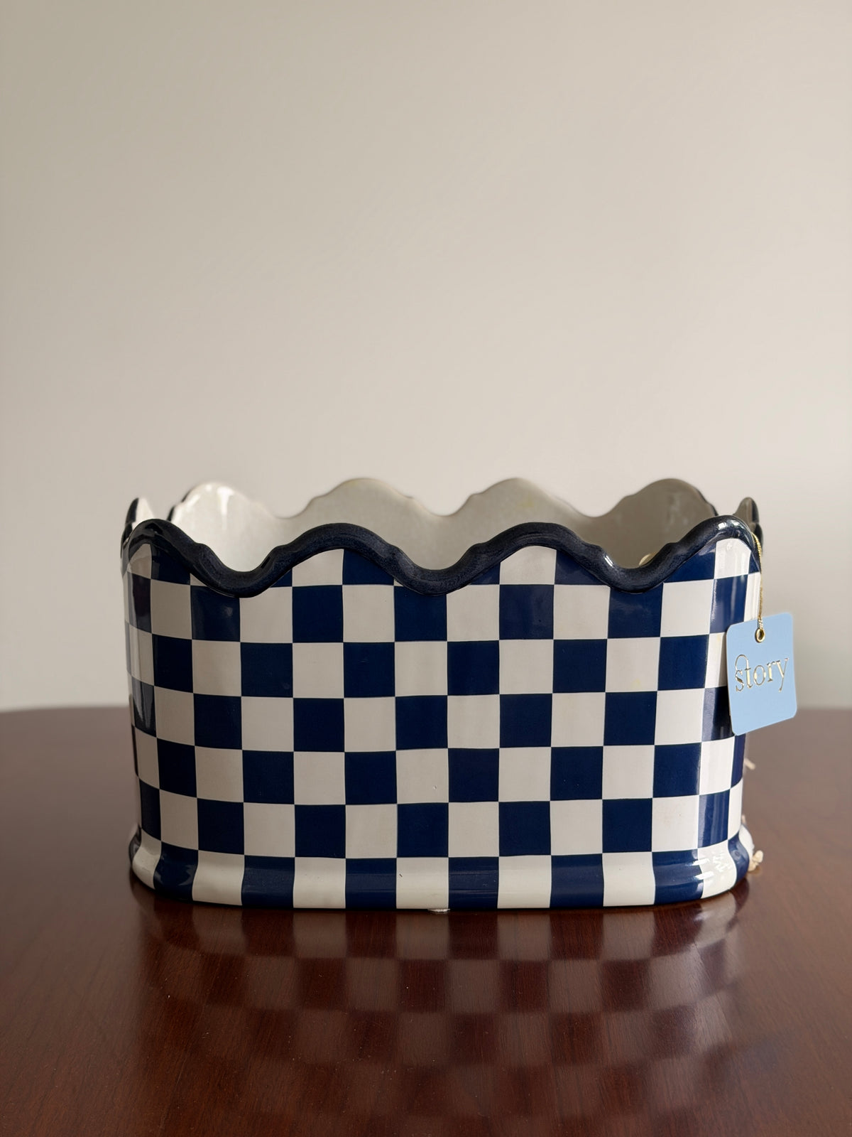 Blue & White Checkered Scalloped Vessel